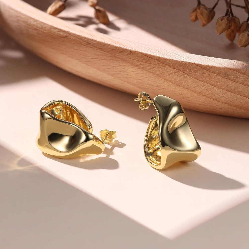 Pendientes gruesos dorados para mujer | Aro de aguja para la oreja de plata 925, chapado en oro de 14K, pendiente abrazadera abierta hipoalergénico en forma de lágrima, pendientes de declaración, elegantes y con estilo de MILACOLATO