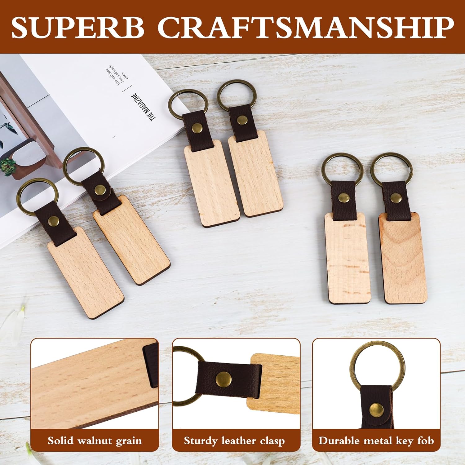 TOCOME 25/50/100 piezas de espacios en blanco para llaveros de madera de haya - Llaveros de madera de haya sin acabar de alta calidad, etiquetas rectangulares sin terminar para grabado láser DIY, llaveros de madera, artesanías de madera, adecuados para pr