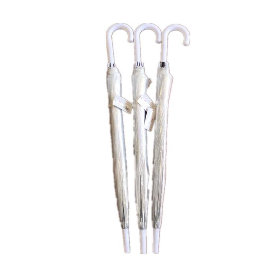 Paraguas de mango largo, mango blanco, agrandado y engrosado, resistente y duradero, con múltiples varillas y difícil de volcar, paraguas transparente, 83 cm, 1 pieza
