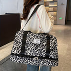 Maleta moderna con estampado de leopardo y amplio espacio, con compartimento separado para zapatos, correa de hombro ajustable, ideal para el gimnasio, yoga y escapadas de fin de semana, así como actividades de ocio y camping al aire libre