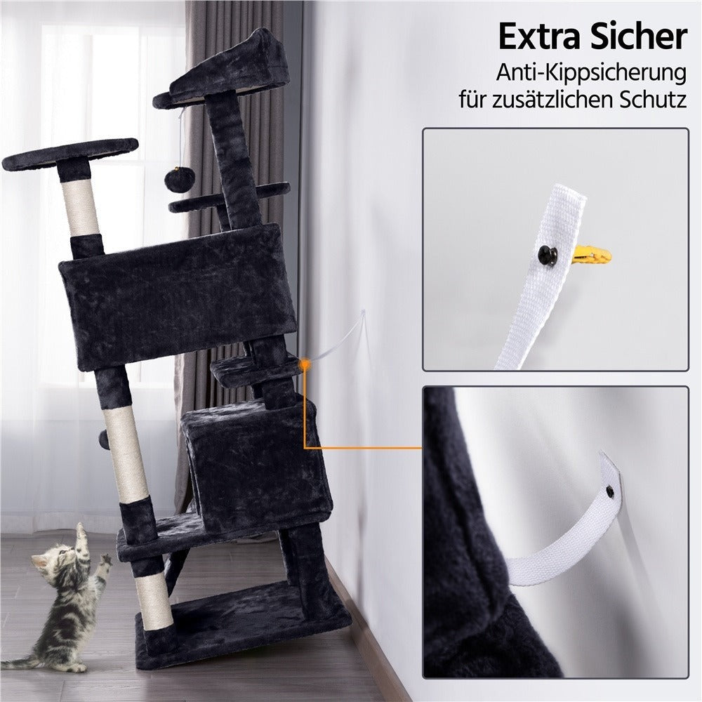 Costoffs Poste para Rascar de Gatos de 138 cm, Árbol Resistente con Pelota de Juego y Cueva para Gatos, Torre de Rascado y Escalada para Gatos, Casa para Gatos