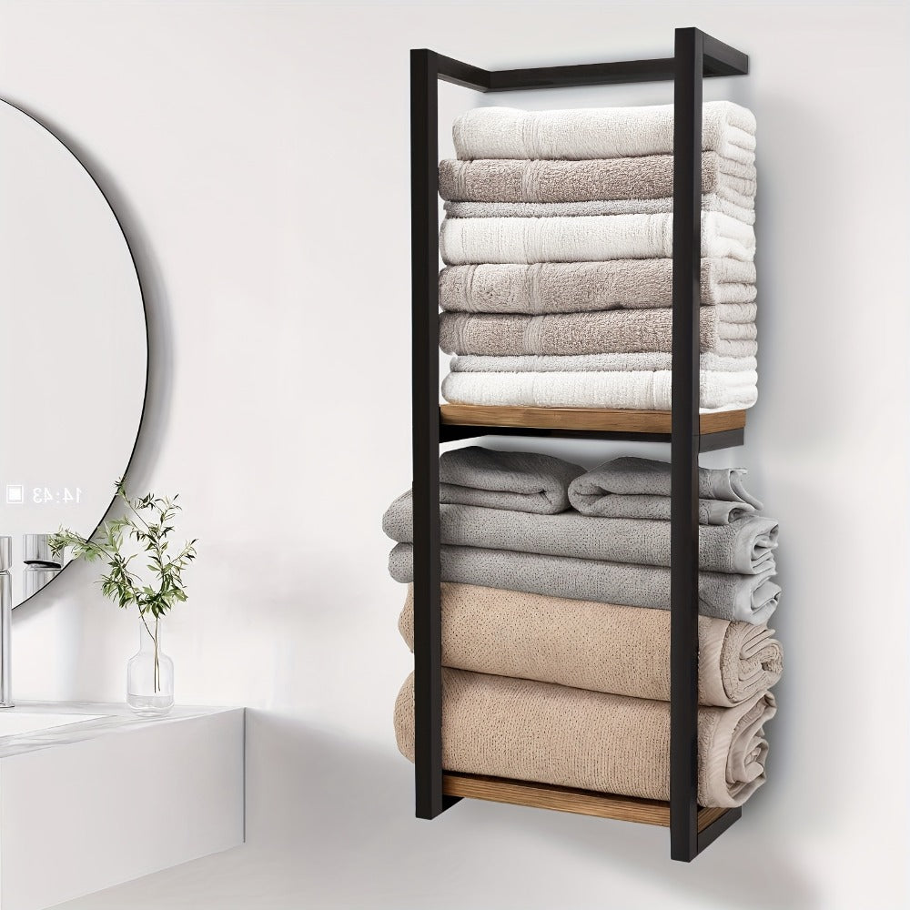 Estante de baño que ahorra espacio - Combo multifuncional de acero/madera, toallero de pared con soporte para artículos esenciales | Almacenamiento compacto para baños pequeños, apartamentos, residencias estudiantiles, toalleros