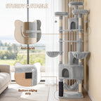 Árbol para gatos de 220 cm de varias capas con 3 casitas para gatos, 3 plataformas, 3 hamacas, 8 postes de sisal, 1 bola de pelo y 1 cuerda de sisal