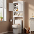 Elegante estante de almacenamiento sobre el inodoro con 3 estantes ajustables, armario de baño independiente (167 X 60 X 23 Cm) con puertas dobles, maximiza el espacio y la organización en blanco