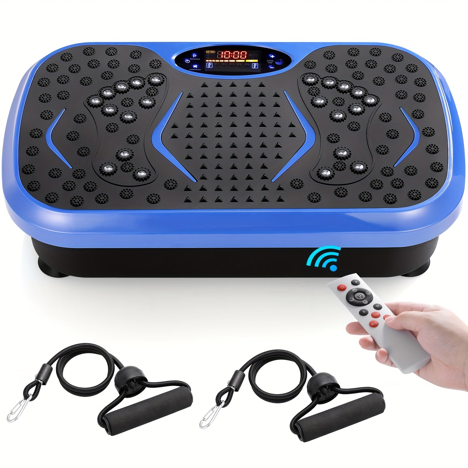 Plataforma de vibración, 5 programas de entrenamiento + 99 niveles de velocidad ajustables, tabla de masaje, cinturón de entrenamiento con diseño antideslizante, tabla de vibración para fitness en casa, entrenamiento de cuerpo completo, capacidad de peso