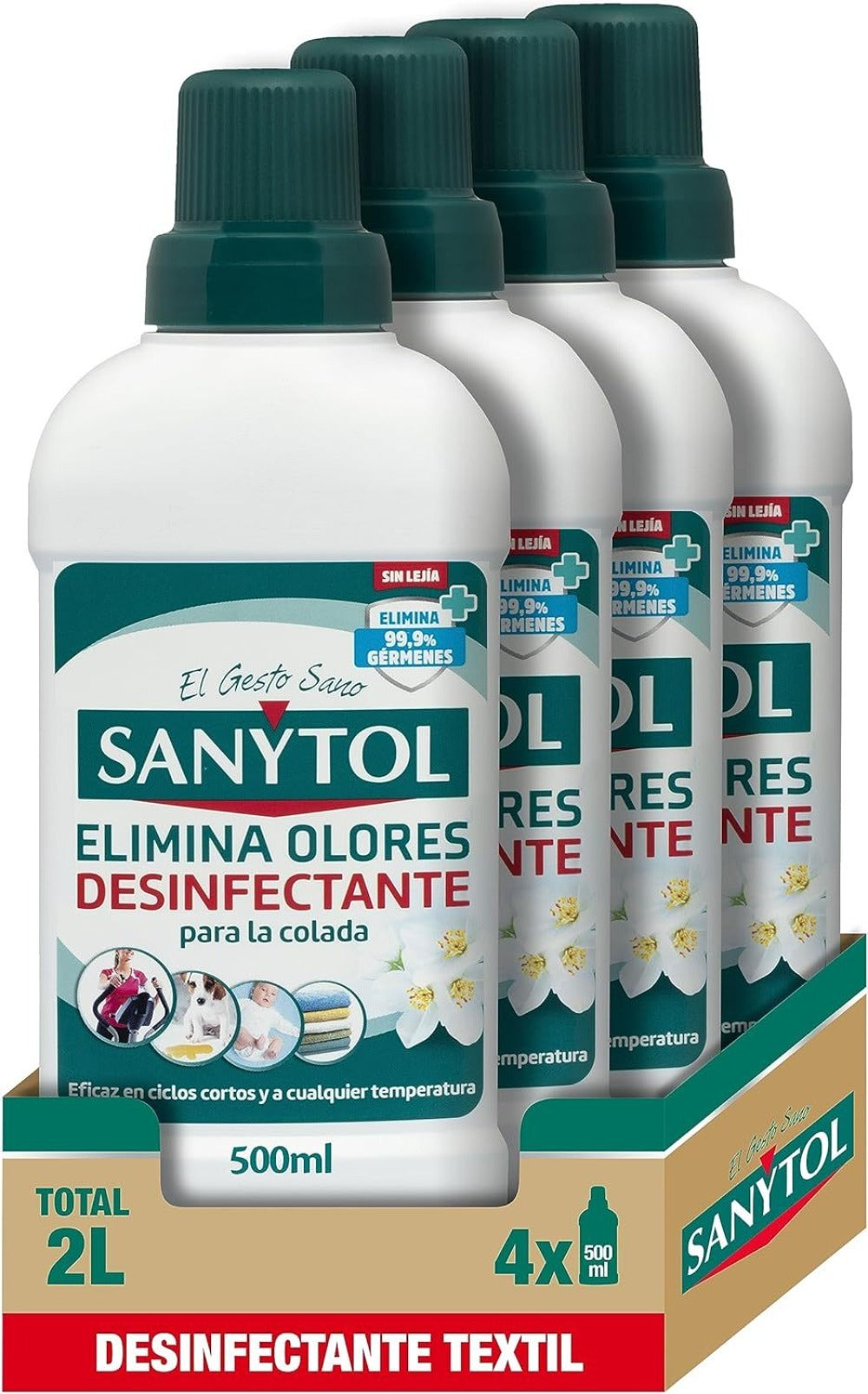 Sanytol Textil – Pack 4x500ml (2L) Elimina Malos Olores sin Lejía