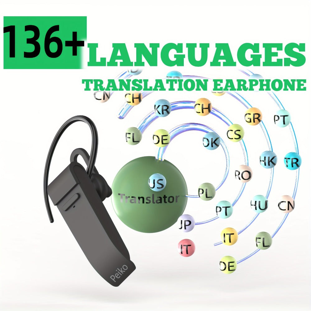 PEIKO WOLRD Auricular con Traductor de Idiomas: Soporte para 136 Idiomas, Traducción en Vivo y Voz Sin Conexión a Internet (11 Lenguas)
