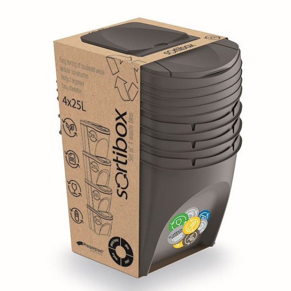 Set de 4 cubos de basura KEDEN SORTIBOX papelera reciclaje volumen 4x25L
