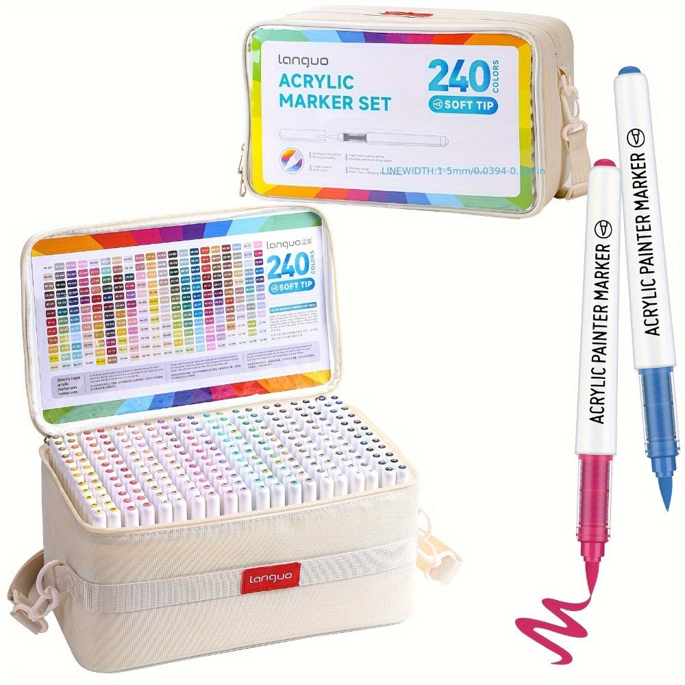 Languo Nuevo Set de Rotuladores Acrílicos de 240 Colores, Colores Vibrantes y Ricos para una Creatividad Sin Esfuerzo. Garantiza una Retención de Color Duradera Sin Decoloración en Tus Obra de Arte. Perfecto para Contornear, Sombreado y Detallar