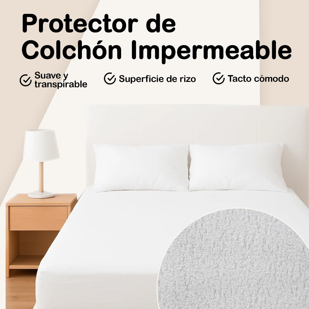H HANSEL HOME Protector de Colchón de Rizo con Capa Impermeable de TPU, Funda colchon Cubrecolchón, Impermeable Confortable Ajustable Transpirable Blanco, Adaptable para Cama 90/135/150/180cm