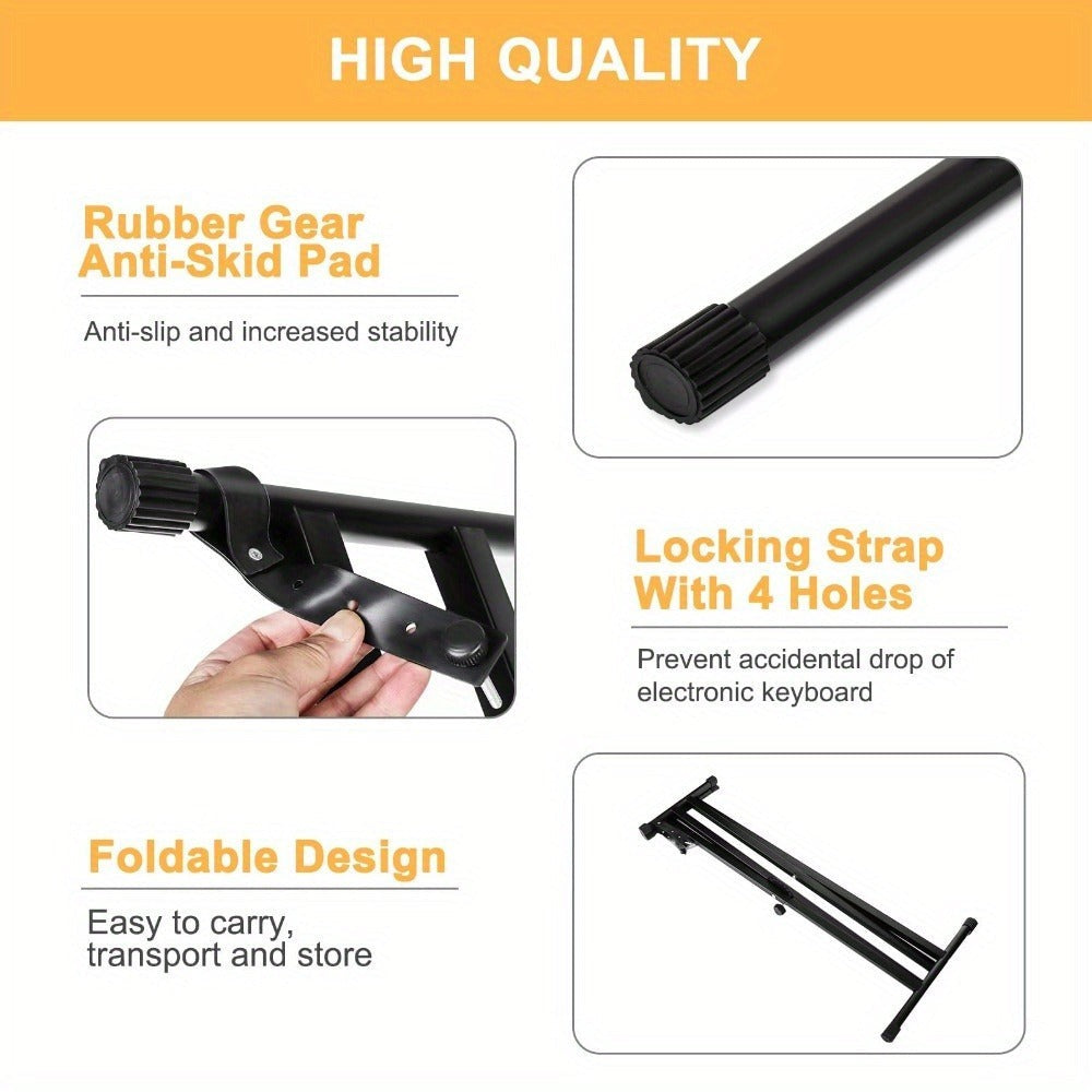 Soporte para teclado ajustable en altura de 49 cm a 97 cm, plegable tipo X con doble refuerzo para teclados y pianos digitales (barra fija)