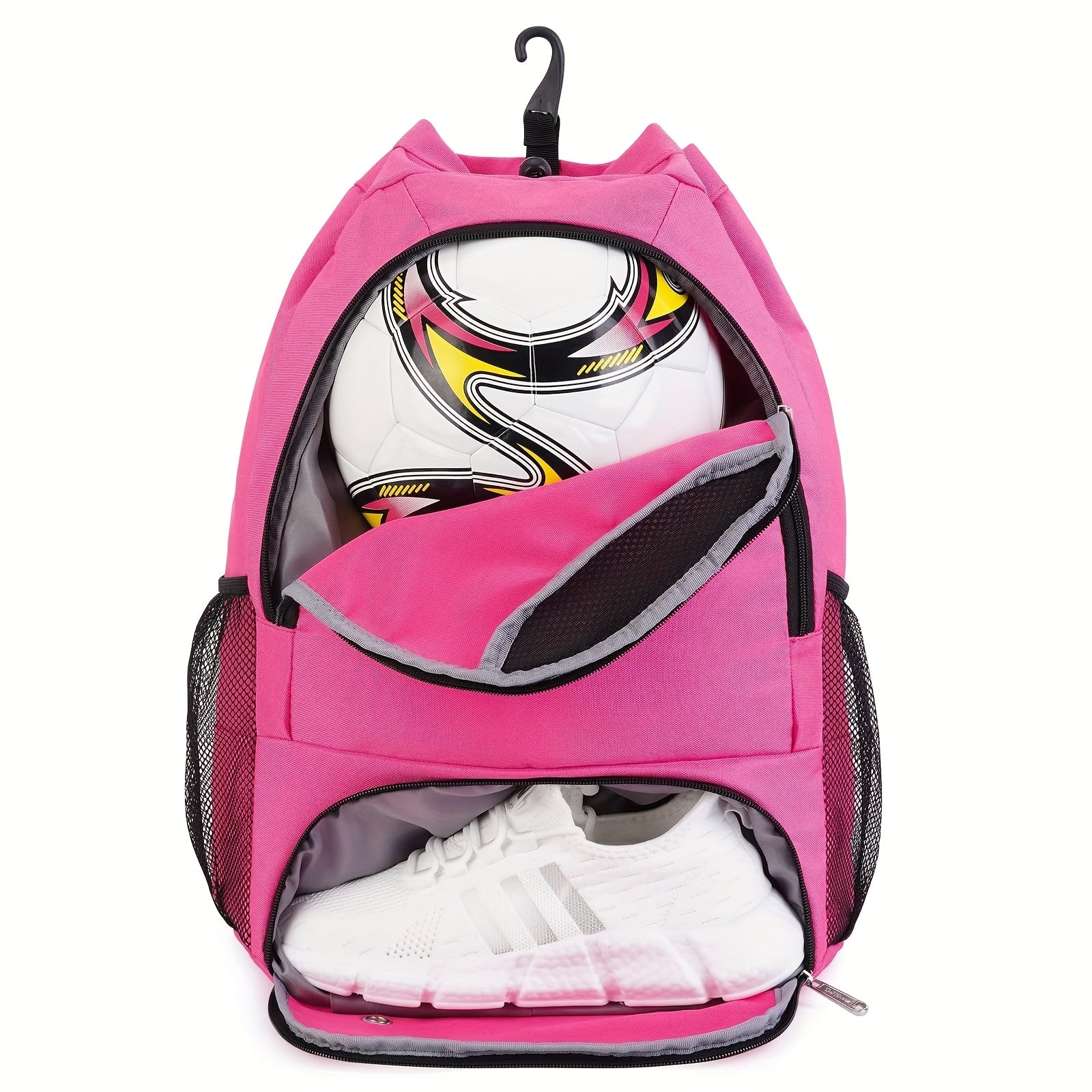 Bolsa de gimnasio ligera con cordón, con compartimentos para zapatos y una pelota, bolsillo húmedo y etiqueta de nombre - Perfecta para hombres, mujeres y estudiantes. Ideal para deportes como fútbol y baloncesto