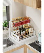 1 estante extraíble de doble capa para debajo del fregadero, estante multifuncional de acero al carbono para cocina y baño, adecuado para organizador de artículos esenciales y de limpieza - Negro/Blanco