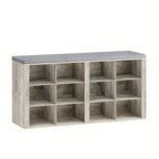 Banco para Zapatos, Estante con Asiento, Banco con Almacenamiento, Cojín, 12 Compartimentos, para Sala, Pasillo, Dormitorio, Blanco-Gris