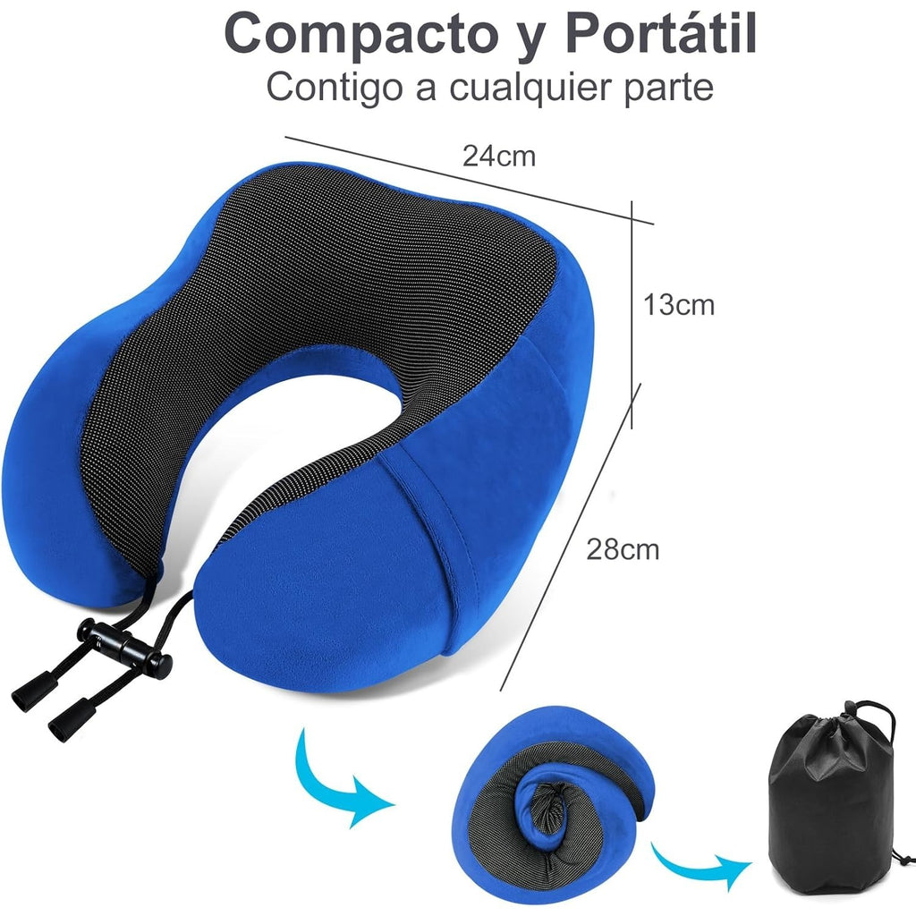 Una Almohada Cervical Ergonómica en Forma de U con Bolsa de Almacenamiento, Espuma de Memoria con Tecnología de Rebote Lento, Funda Lavable a Máquina, Ligera y Portátil para Avión, Oficina y Hogar, Apoya Cuello y Cabeza, Ideal para Siestas, Lectura y Ver