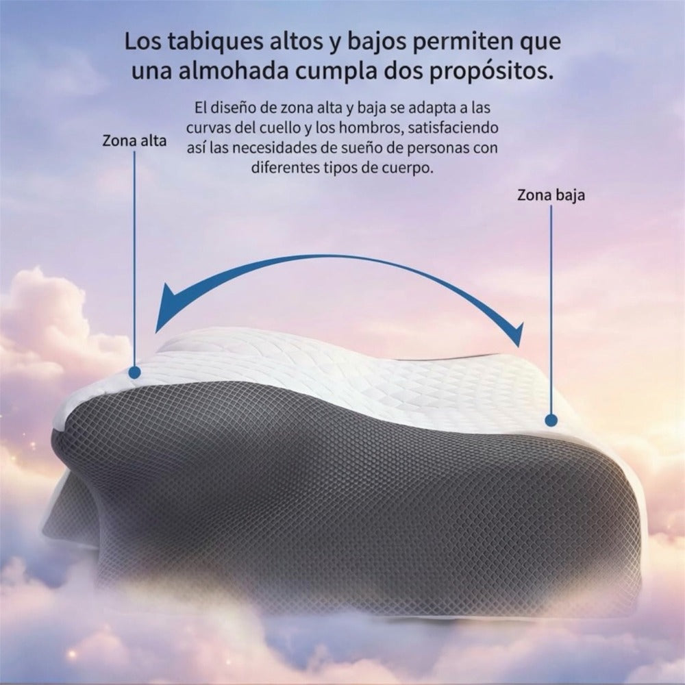 Mikomika Almohada Cervical, 2 en 1 Almohada Ergonómico Espuma de Memoria Almohada para Soporte de Cabeza/Cuello/Hombro, Relajación y Alivio del Estrés, 60x40x12/14cm