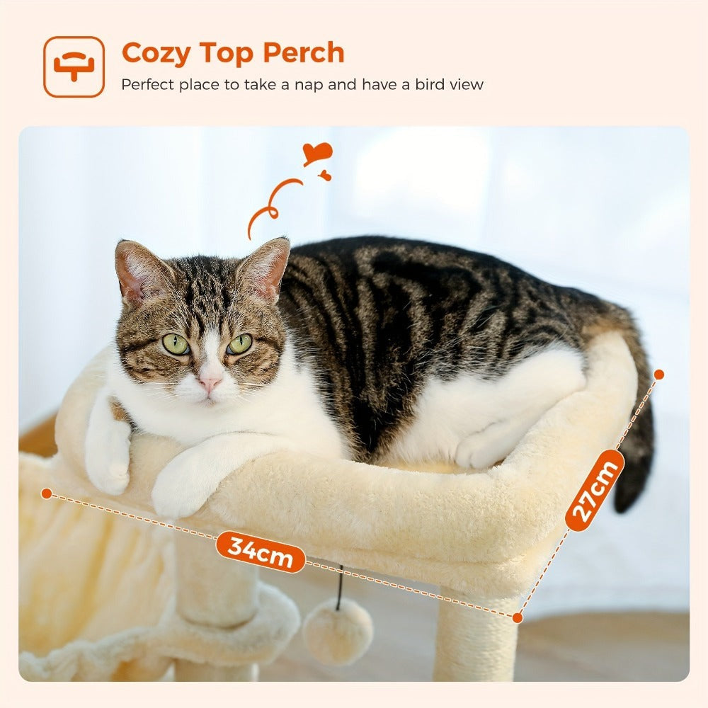 Árbol para Gatos Pequeños de Pawz Road para Interiores - Centro de Actividades Convertible 2-en-1 con Postes Rascadores, Hamaca de Peluche y Percha Superior Desmontable, Diseño Robusto Ahorrador de Espacio para Gatitos, Gris y Beige, Árbol Lindo para Gato