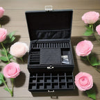 Caja Organizadora de Joyas de 3 Niveles con Cerradura de Llave - Compartimentos Forrados en Terciopelo Suave, Ideal para Aretes, Collares, Pulseras, Anillos - Caja de PU en Tono Pastel, Diseño Retro, Regalo Perfecto para (Navidad, Bodas), Cajas de Joyería