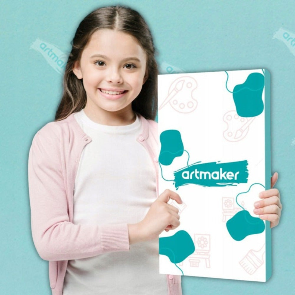 Set Completo de Pintura Artmaker para Niños con Caballete de Madera 50 CM, Lienzo de Pintura 25x25 CM, 12 Pinturas Acrílicas de 12 ML, 10 Pinceles y Paleta – Regalo Perfecto para Aprender a Pintar para Niños y Niñas – Kit Artístico Creativo para Desarroll