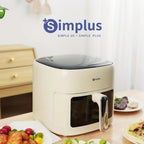 La freidora de aire Simplus tiene una amplia capacidad de 6.5L, adecuada para 5 a 8 personas. Es compacta para un fácil almacenamiento y cuenta con una ventana de cocción visual junto con una pantalla táctil LCD holográfica completa para un uso sencillo.