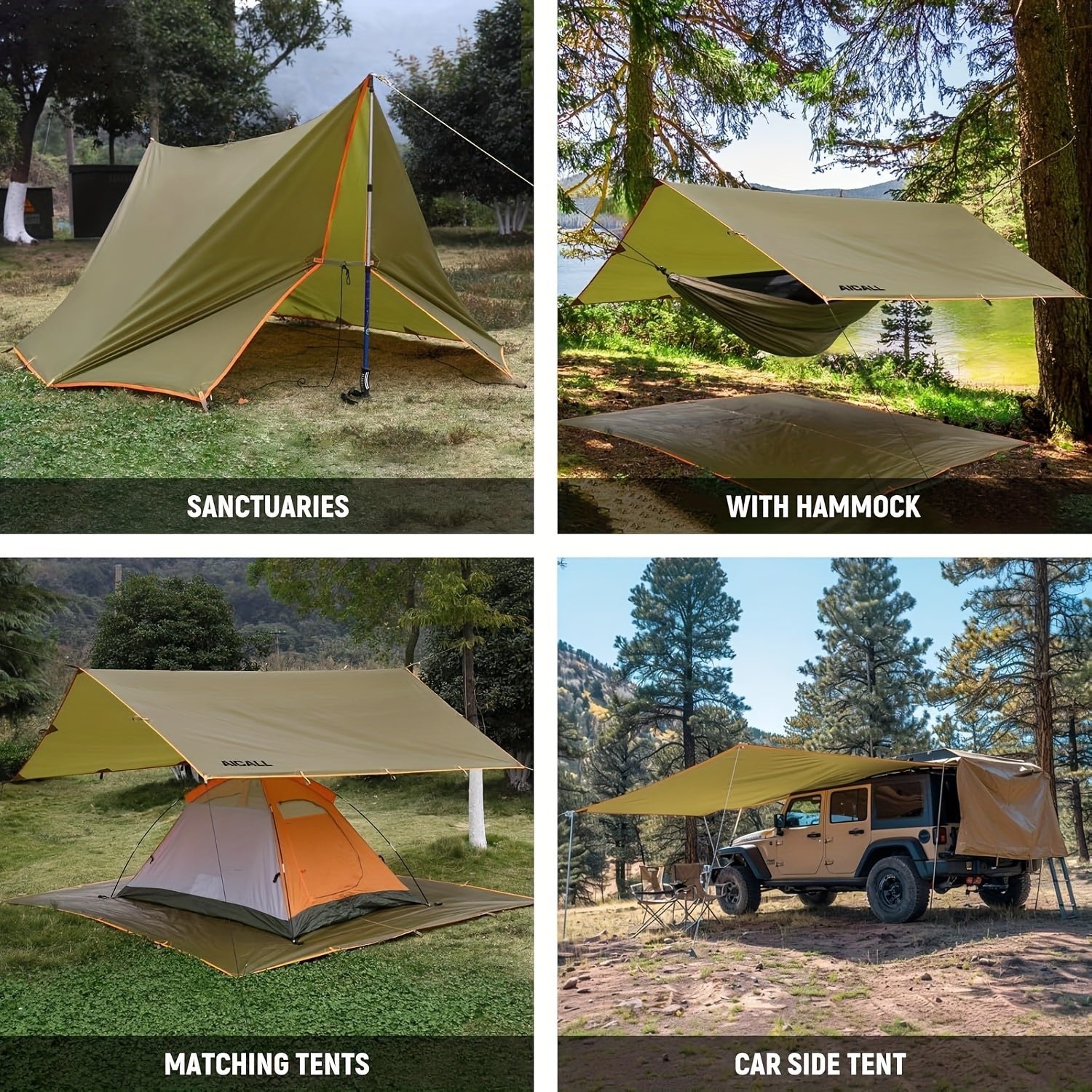 FREE SOLDIER Lona Portátil Defensor para Camping, Tienda o Hamaca Resistente, Esencial para Acampar, Senderismo y Actividades al Aire Libre, 3.05x3.05 Metros, Ideal para 4 o 6 Personas