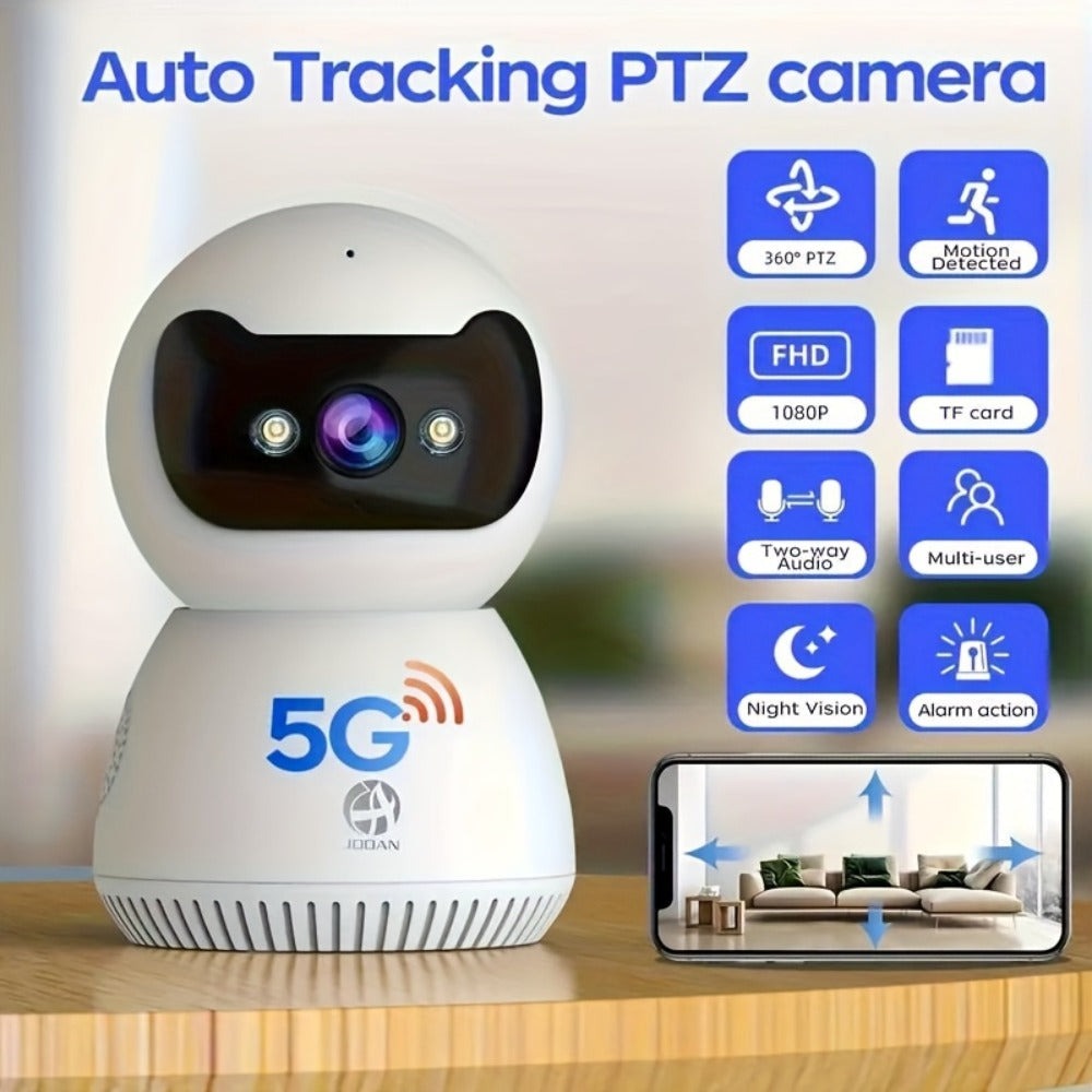 Cámara inteligente PTZ de interior JOOAN, visión nocturna a todo color + seguimiento automático + WiFi de doble banda 5G, alarma de sonido y luz + detección de movimiento + advertencia de voz, almacenamiento en la nube + reproducción de tarjeta, adecuada