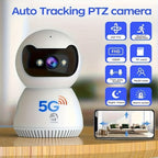 Cámara inteligente PTZ de interior JOOAN, visión nocturna a todo color + seguimiento automático + WiFi de doble banda 5G, alarma de sonido y luz + detección de movimiento + advertencia de voz, almacenamiento en la nube + reproducción de tarjeta, adecuada