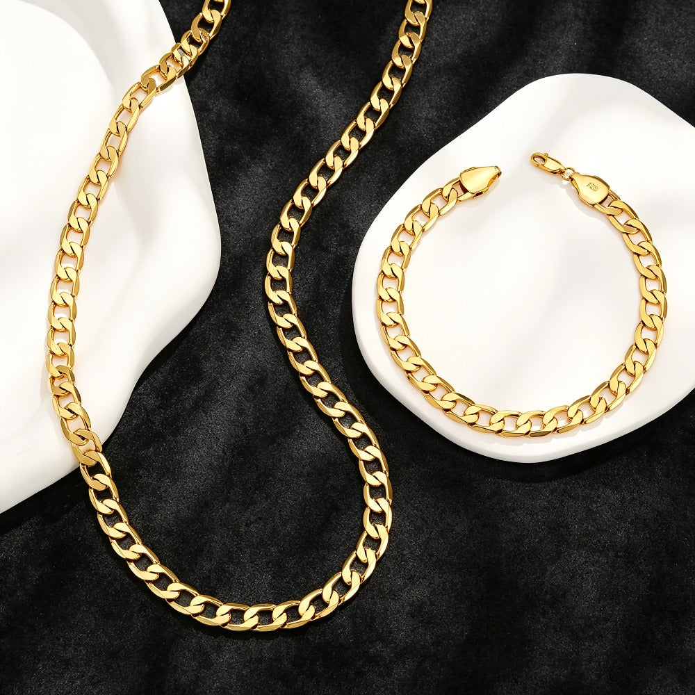 Set de dos piezas en plata 925 y oro (bracelete, collar), gramaje plateado de 10G, estilo hip hop urbano, regalo perfecto, hermosa caja de regalo gratuita