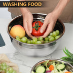 Juego de 21 tazones mezcladores/7 tazones con tapas, tazones para ensalada anidables de acero inoxidable con 3 accesorios de rallador, 7 cucharas medidoras y fondo de silicona antideslizante, tazones de cocina para cocinar, hornear y preparar alimentos, a
