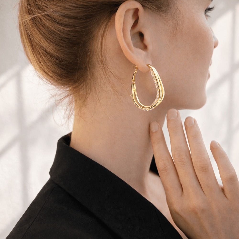 Aros de Oro Chapado en 14K para Mujer – Aros Brillantes y Texturizados, Joyería Elegante para el Día a Día, Fiestas, Bodas y Regalos