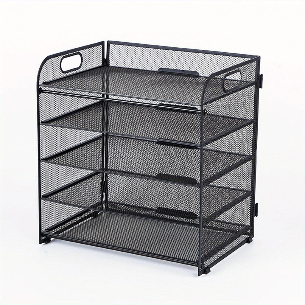 Organizador de escritorio de malla, bandeja de letras de 5 niveles, organizador de archivos apilable de malla, organizador de archivos de escritorio A4 para oficina en casa (Negro)