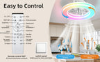 Ventilador de techo con luz de 41.5 cm, ventiladores de techo silenciosos de 25 W, regulable 3000K-6500K-RGB, 6 velocidades de viento con control remoto, temporizador, memoria de luz, ventilador reversible