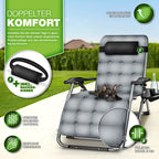 Tillvex® Tumbona Reclinable Plegable hasta 200Kg, Sillón de Sol para Jardín Exterior, Resistente a la Intemperie para Balcón, Jardín y Terraza, Ajustable con Acolchado Grueso, Reclinable, Extra Ancha, con Soporte para Bebidas