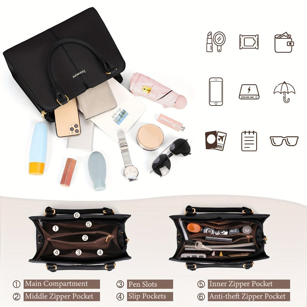 RAINS MORE Bolso de Mano Mediano para Mujer de Cuero Sintético, Bolso de Moda Antirrobo para Mujer, Bolso de Hombro, Bolso Cruzado, Adecuado para el Trabajo, Negocios y Ocio