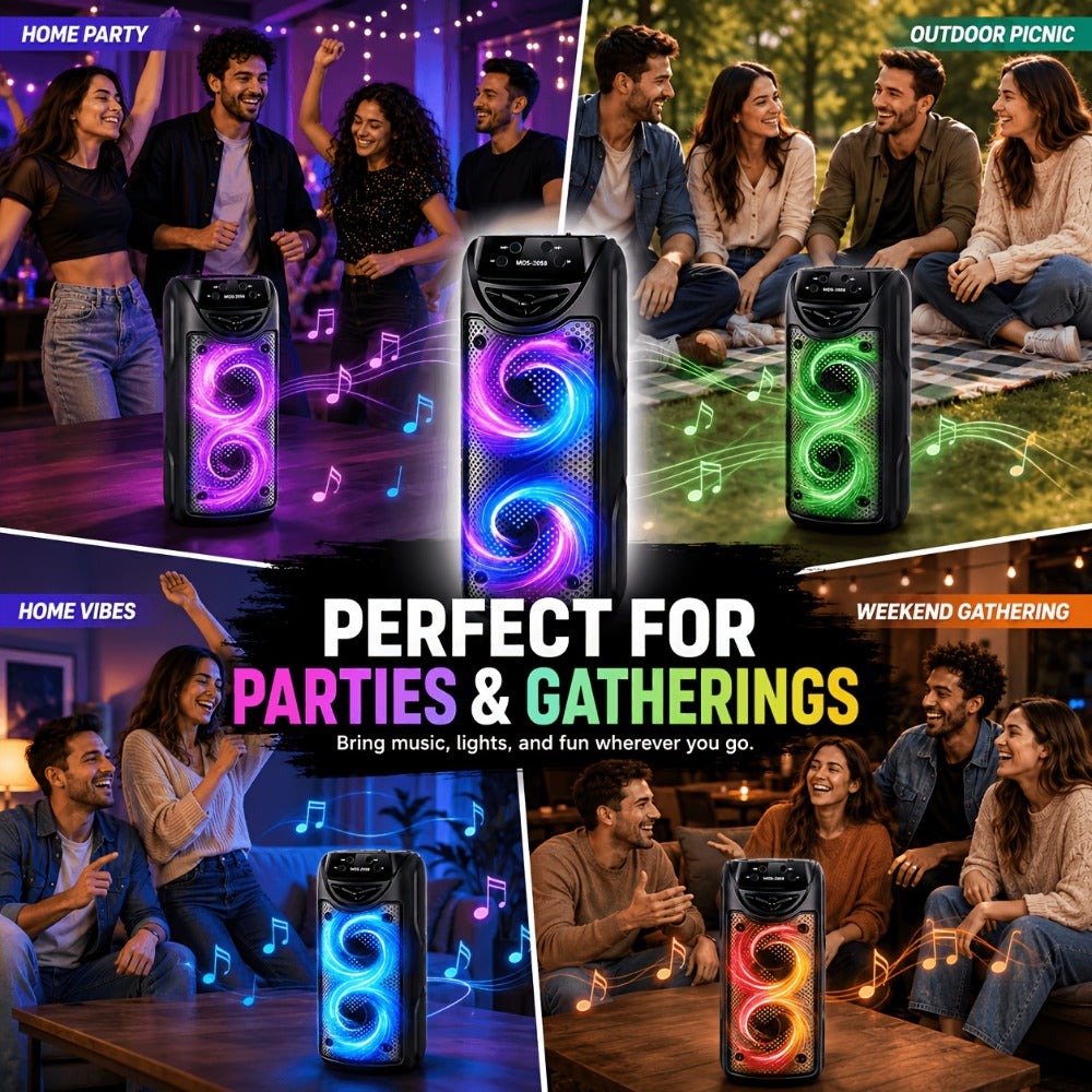 Sistema de altavoz de karaoke portátil Bluetooth, subwoofer dual de 3 pulgadas con graves profundos, luces de fiesta LED, radio FM, estéreo sin varillas TWS, altavoz PA de alto volumen, altavoz Bluetooth para exteriores para fiestas de verano, camping, pl