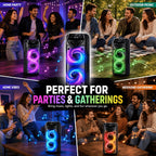 Sistema de altavoz de karaoke portátil Bluetooth, subwoofer dual de 3 pulgadas con graves profundos, luces de fiesta LED, radio FM, estéreo sin varillas TWS, altavoz PA de alto volumen, altavoz Bluetooth para exteriores para fiestas de verano, camping, pl