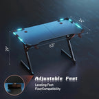 Escritorios de oficina y estaciones de trabajo para computadora con luces LED, escritorio ergonómico para gaming con superficie de fibra de carbono, estación de trabajo robusta para PC para hogar/oficina con gancho para auriculares, portavasos,