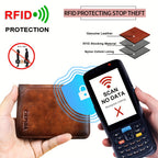 Cartera de Cuero Genuino para Hombre con Juego de Tarjetas de Bendición, Bloqueo RFID, Ultra Delgada, Piel de Vaca de Primera Calidad, Porta Tarjetas de Identificación y Crédito Multifuncional Compacto, Regalo para Navidad, Día de San Valentín y Día del P