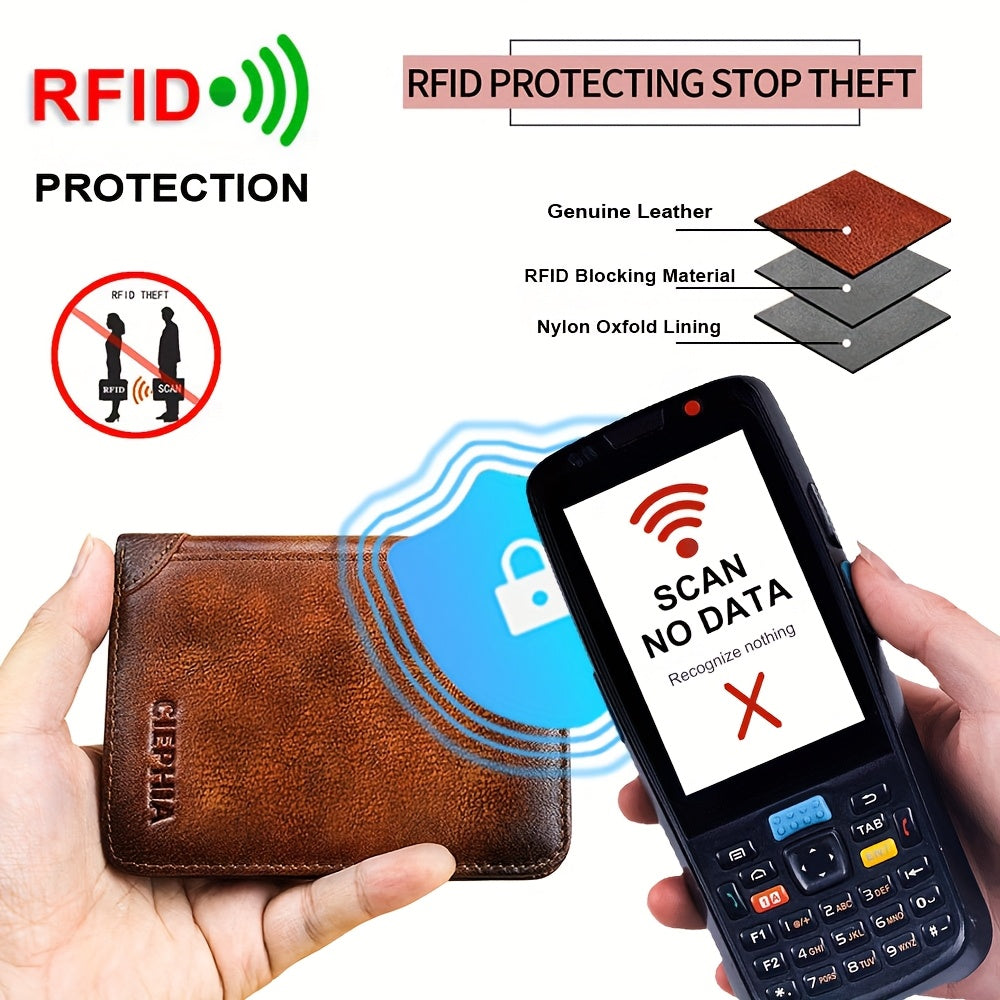 Cartera de Cuero Genuino para Hombre con Juego de Tarjetas de Bendición, Bloqueo RFID, Ultra Delgada, Piel de Vaca de Primera Calidad, Porta Tarjetas de Identificación y Crédito Multifuncional Compacto, Regalo para Navidad, Día de San Valentín y Día del P