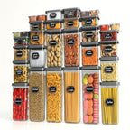 Un juego de 64 recipientes de almacenamiento de cocina, (32 tapas + 32 frascos), 6 tamaños, frascos de almacenamiento de granos para cocina, cajas de almacenamiento, cajas de almacenamiento de cocina, cajas de almacenamiento selladas, plástico, con tapas,
