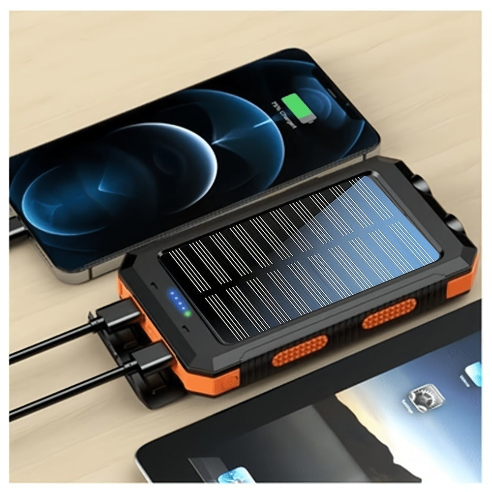 Batería Externa Solar Portátil de 20000Mah, Cargador Solar Portátil para Teléfonos Móviles, Cargador de Batería Externa para Camping para Teléfonos Móviles, 2 USB/ Linternas LED con Brújula para Actividades al Aire Libre