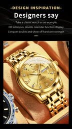 OLEVS Reloj de Lujo para Hombre, Diseño Elegante de Negocios con Diamantes de Imitación, Cuarzo Clásico de Acero Inoxidable para Hombre, Calendario Diurno Luminoso, Ideal para Regalos Románticos, Disponible en Esfera Azul/Negro/Blanco/Dorado