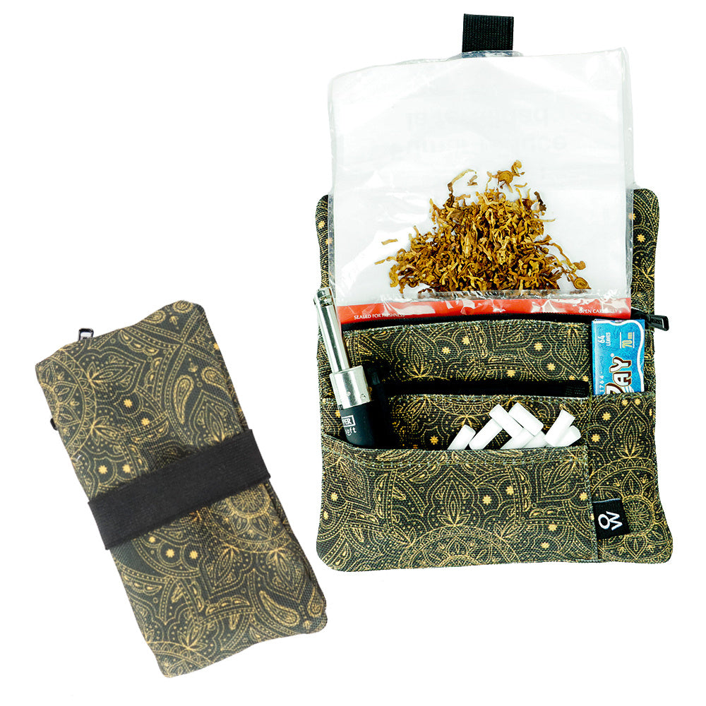 Pitillera tabaco de liar hombre y mujer tabaquera de cigarillos de PU y tela material hidrófugo forro impermeable con asa de mano