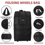 Bolsa de viaje de tela duradera diseñada para flexibilidad con espacio expandible. Viene con ruedas suaves y asas reforzadas para un transporte versátil. Incluye un práctico bolsillo frontal. Disponible en 3 tamaños, perfecta para todas tus necesidades de