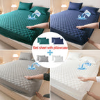 Este es un set de 3 piezas que incluye una funda protectora de colchón ultrasuave e impermeable y una media funda de almohada (el relleno de la almohada no está incluido). Cuenta con un diseño grueso y cálido en un color sólido, lo que lo convierte en una
