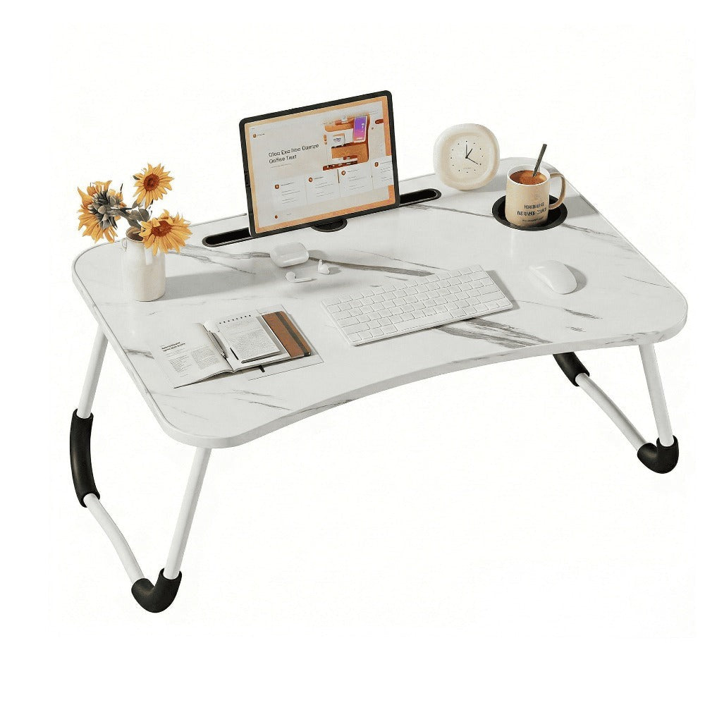 Mesa plegable multifunción para cama y sofá con portavasos, 60×40×28 cm, mesa auxiliar con atril para leer en la cama, bandeja multifunción para ordenador, libros, trabajo y estudio en casa (con cajón / sin cajón)