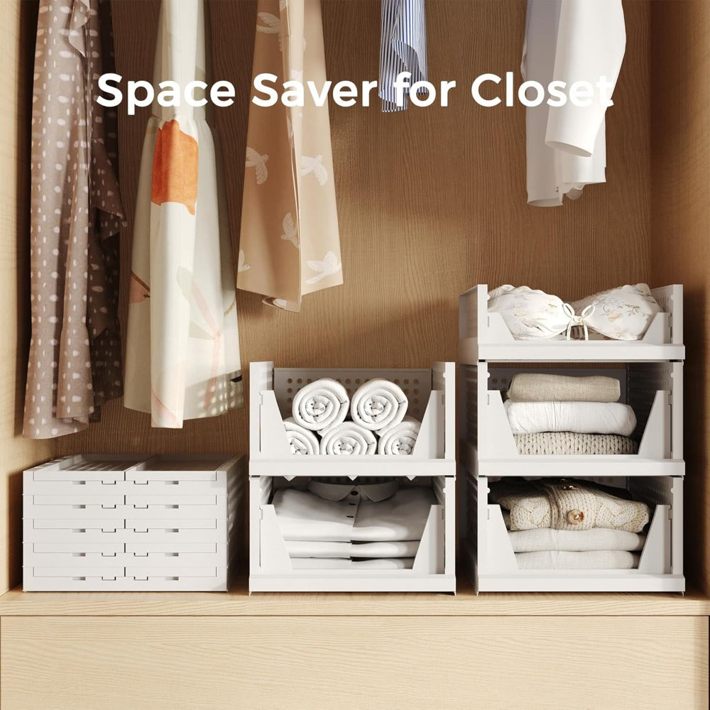 4pcs Organizadores Armario Plegables y Apilables, Cajones de Almacenaje con Separadores Extraíbles, Almacenaje y Organización para Dormitorio, Oficina y Baño, Plastico