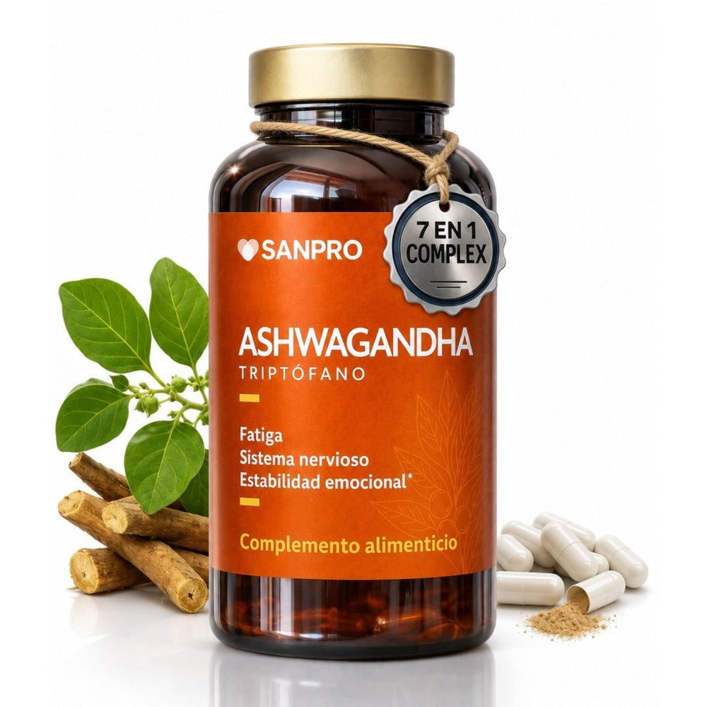 Ashwagandha + Triptófano Complex 7 en 1 | 120 Cápsulas Veganas | Magnesio, Vitaminas B1, B2, B3 y B6 | Fabricado en España y con Calidad Certificada | San Pro