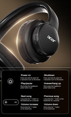 Auriculares Bluetooth | Auriculares Inalámbricos Over-Ear Genuinos de Acer con Bajos Potentes, Sonido Estéreo Hi-Fi, Reducción de Ruido en