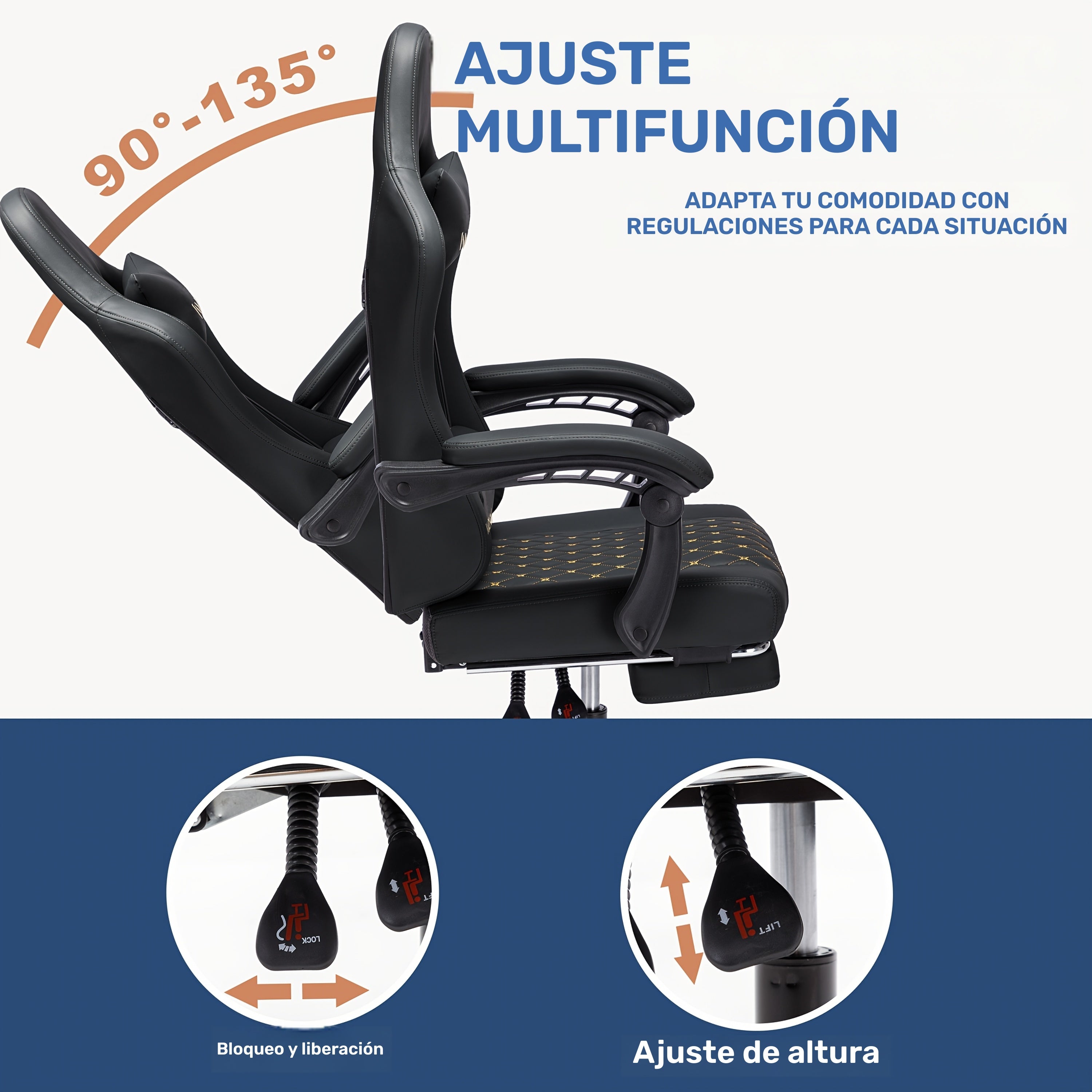 Silla de oficina | Silla de gaming Andyou con reposapiés, silla ergonómica de ordenador para juegos, silla de tarea giratoria y ajustable con